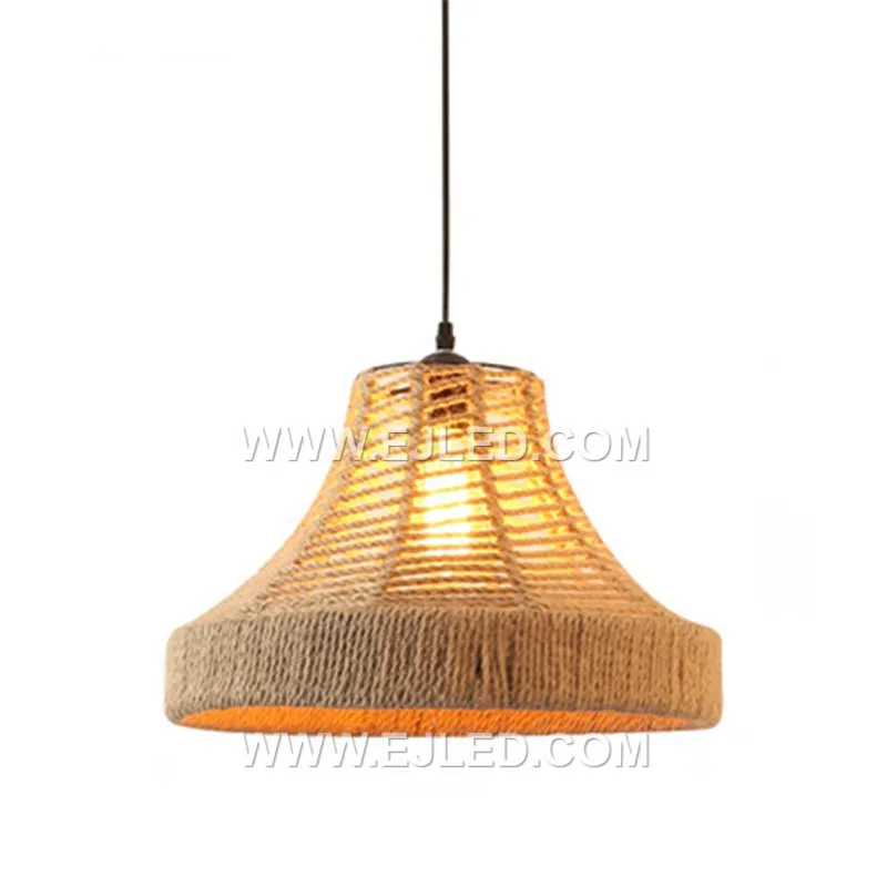 China Factory Hemp Rope Rattan Woven Pendant Lamp Natural Simple Hand Weaved Pendant Light Suspension Lamp for Farmhouse RP0098