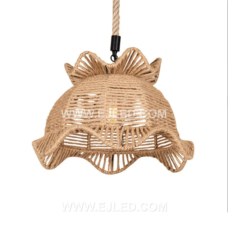 China Factory Cottage Style Cage Pendant Light Hemp Rope Iron Linear Down Type Mini Pendants Instant Lamps for Village RP0104