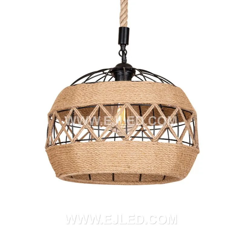 Retro Pendant Lamp Rope Light Fixtures Hand Woven Linear Chandelier Vintage Lighting Industrial Hanging Lamp for Cafe Bar RP114