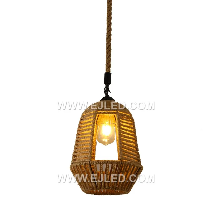 Basket Coastal Beach Rustic Rope Cage 1 Light Ceiling Pendant Chandelier Light Dome Shade Hanging Lamp for Farmhouse RP116