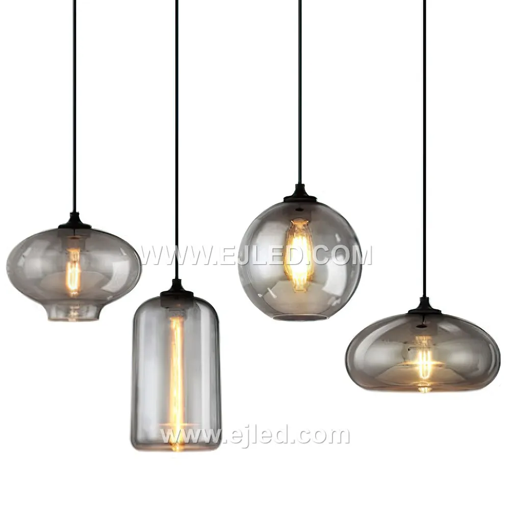Vintage Glass Pendant Light Dome Kitchen Pendant Lighting with Smoked Gray Glass Shade Light Fixture for Dining Room GL0017
