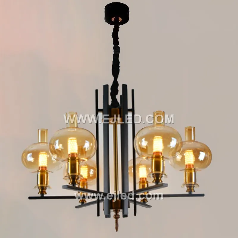 Glass Globe Sputnik Chandelier Modern Matte Black and Gold Ceiling Light Fixture Vintage Hanging Light for Bedroom GL0083