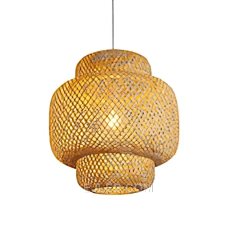 Wicker Ceiling Pendant Light Asian Style Rattan Shade Hanging Lamp Adjustable Indoor Lighting Fixture for Dining Room RT0042
