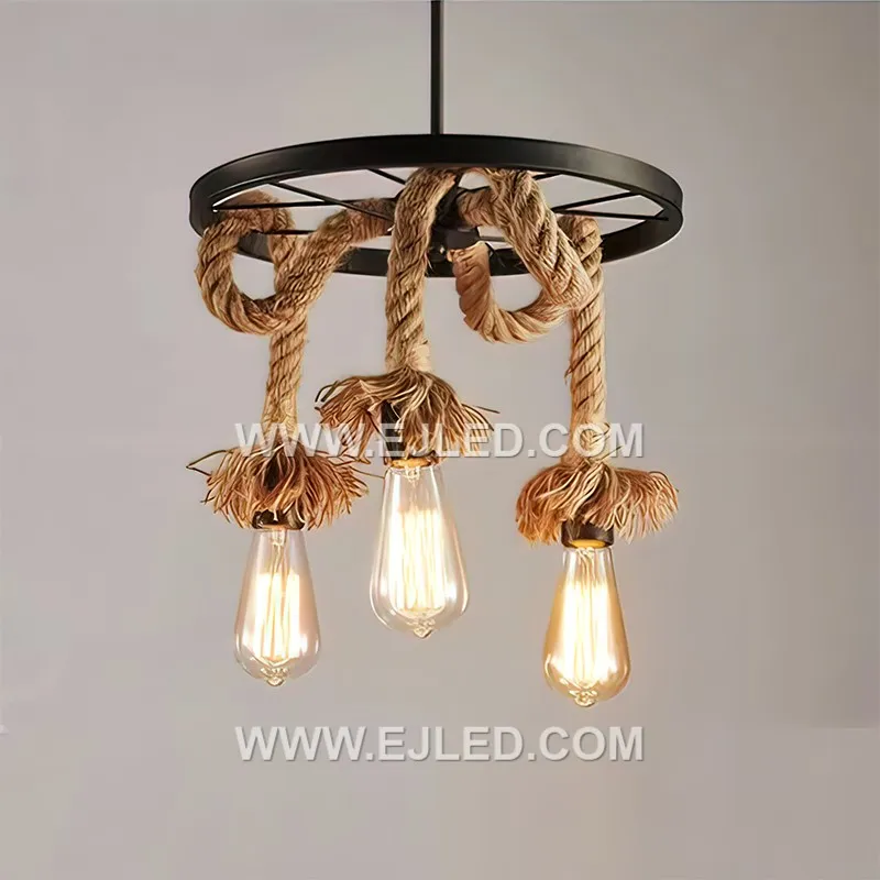 Wheel Lamp Shade Creative Vintage Handmade Imitation Hemp Rope Woven Pendant Light Cover Pendant Lamp for Home Hotel RP0012