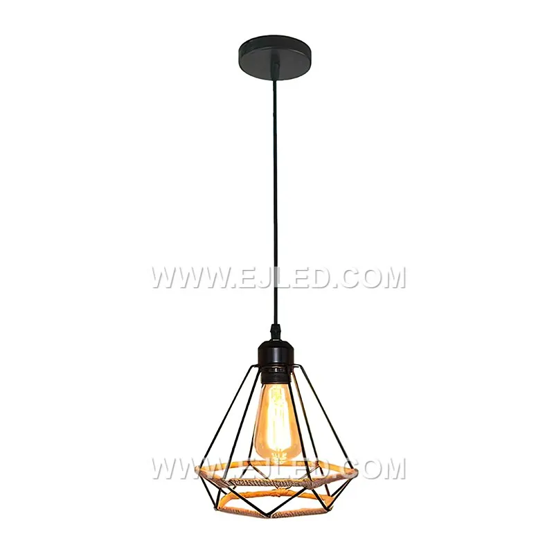 Pyramid Retro Hemp Rope E27 Pendant Light Vintage Loft Iron Droplight Living Room Kitchen Decor Industrial Pendant Lights RP0014