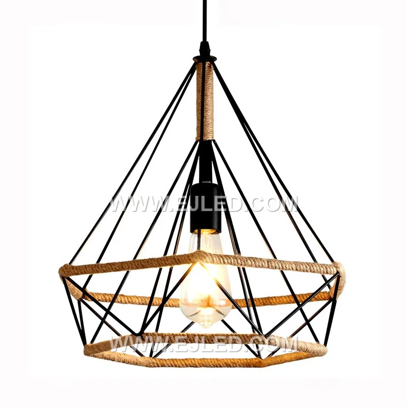 2022 China Pyramid Retro Hemp Rope E27 Pendant Light Vintage Loft Iron Droplight Kitchen Decor Industrial Pendant Lights RP0052