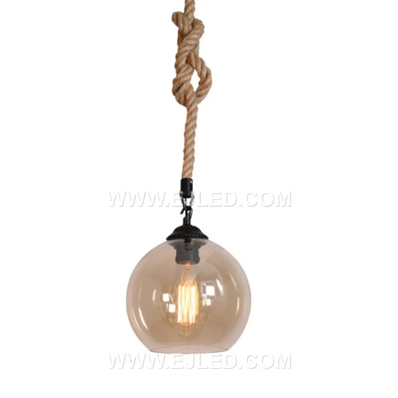 Nordic Hemp Rope Glass Globe Pendant Lamp Vintage Retro Cafe Industrial Style Chandelier Lamp Becorative Pendant Lights RP0053