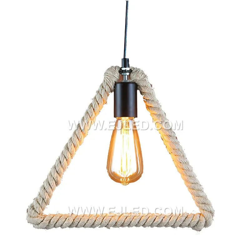 Factory Price Triangle Hemp Rope Chandelier Lamp Vintage Rope Pendant Lights DIY Loft Lamp for Village RP0055