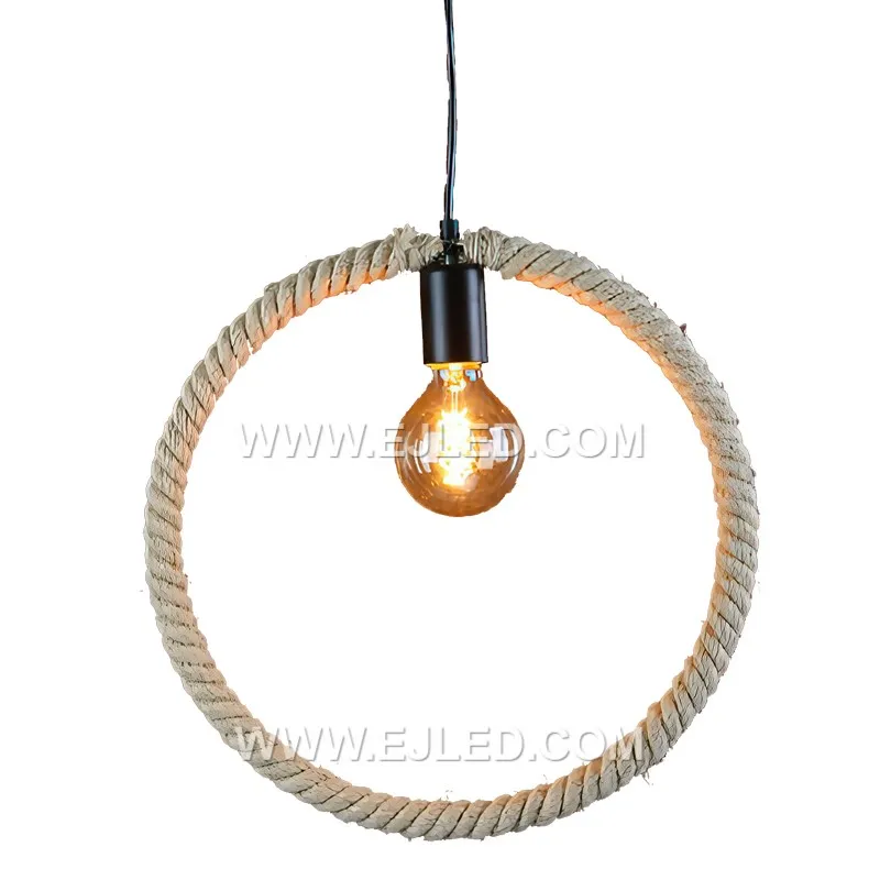 Factory Price Round Hemp Rope Chandelier Lamp Iron Wrie Metal Vintage Rope Pendant Lights DIY Loft Lamp for Village RP0056