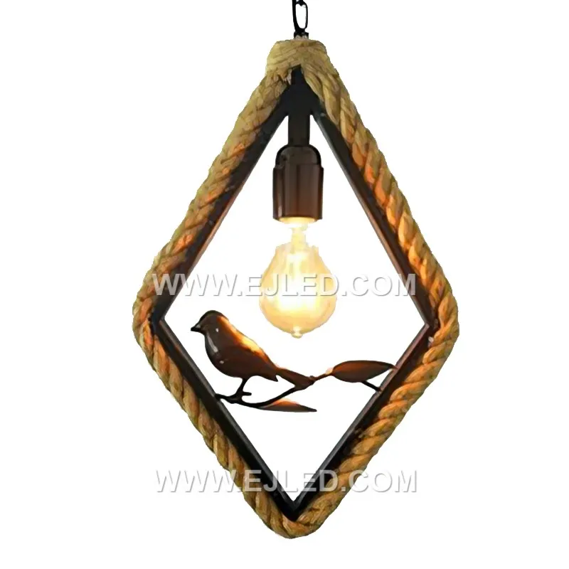 Chinese Ancient Style Square Hemp Rope Pendant Light with E27 Socket for Decorative Lamp RP0070