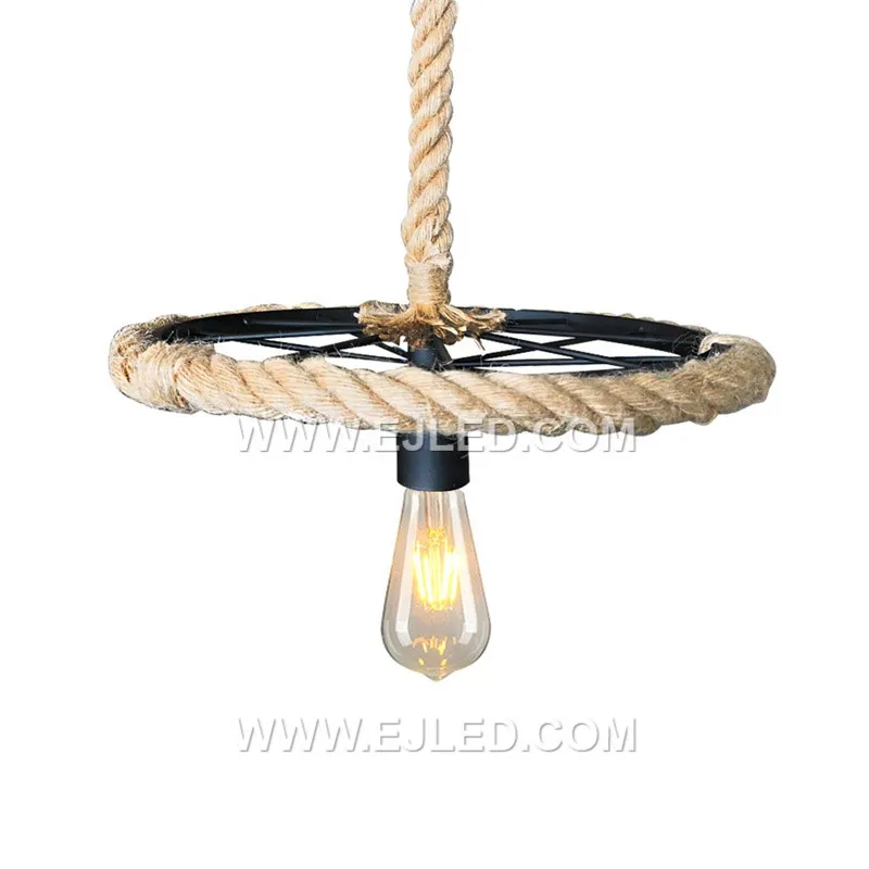 Chandelier American Style Antique Hemp Rope Ceiling Lamp Wheel Shade Lighting Fixtures for Village Pendant Light RP0074