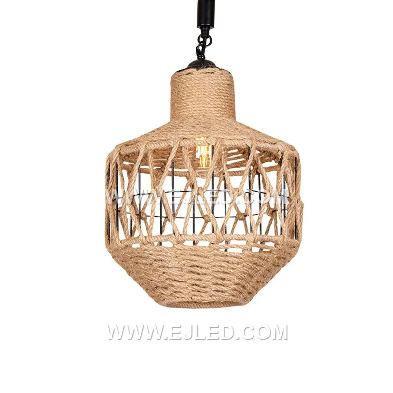 Woven Pendant Light Boho Chandelier Dome Rustic Farmhouse Chandelier Hemp Rope Light Rattan Light Fixture for Dining Room RP0078