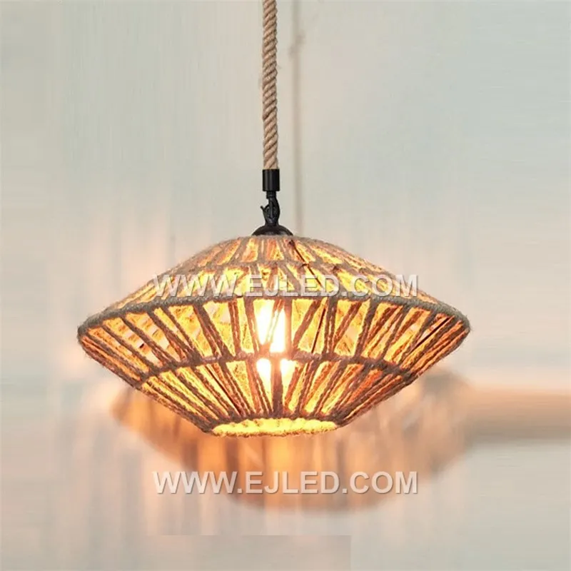 Pendant Light Fixtures Southeast Asia Hemp Rope Chandelier Vintage Lantern Lamp Hand-Woven Hanging Classic Teahouse RP0079