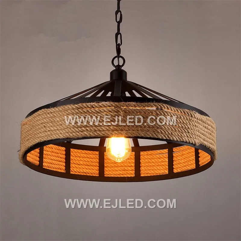 Country Hemp Rope Style Pendant Light Cover Shade Industrial Chandelier Island Light Ceiling Lamp Shade for Restaurant RP0080