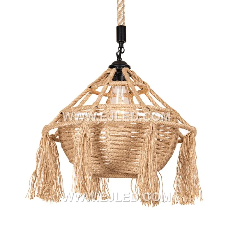 Woven Pendant Light Boho Chandelier with Tassel Rustic Farm Chandelier Hemp Rope Light Rattan Light Fixture for Village RP0085