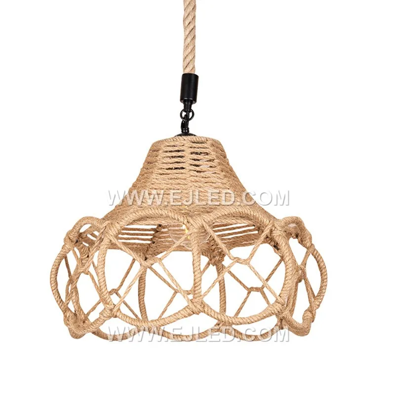 Rustic Hemp Rope Woven Pendant Lighting with Geometric Shape Mini Pendant Light for Barn Kitchen Island Cafe Bar RP0089