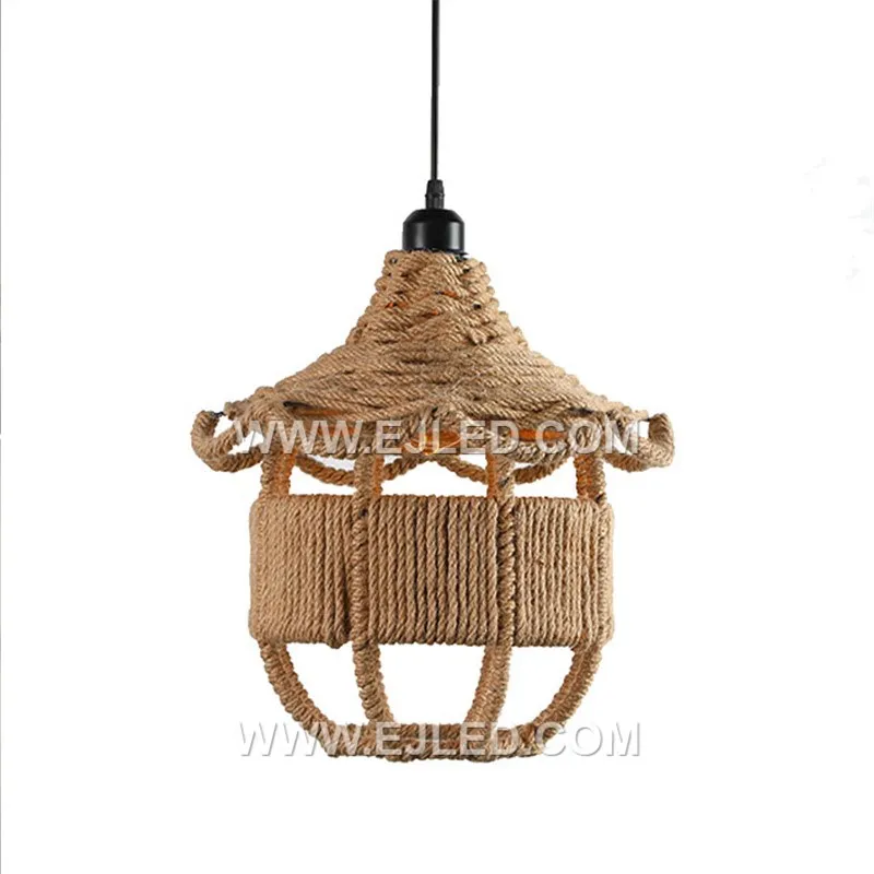 Factory Price Rustic Hemp Rope Woven Pendant Lighting with Hut Shape Mini Pendant Light for Barn Kitchen Island Cafe Bar RP0090