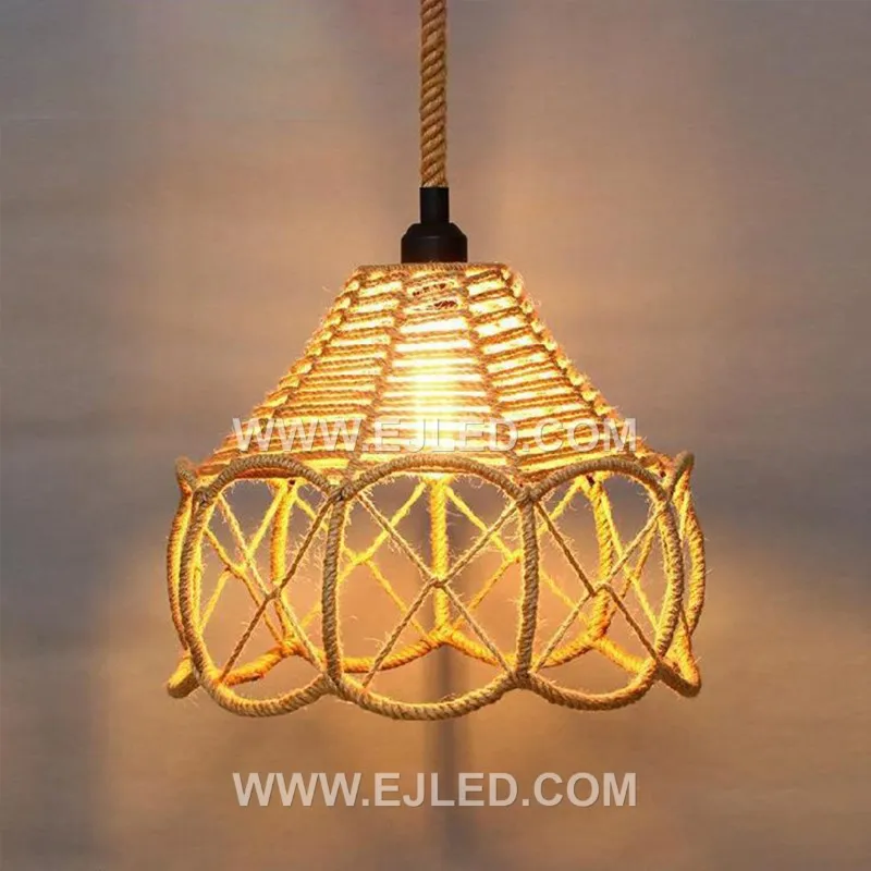 Cottage Style Black Cage Pendant Light Hemp Rope Iron Linear Down Type Mini Pendants Instant Lamps for Kitchen Island RP0103