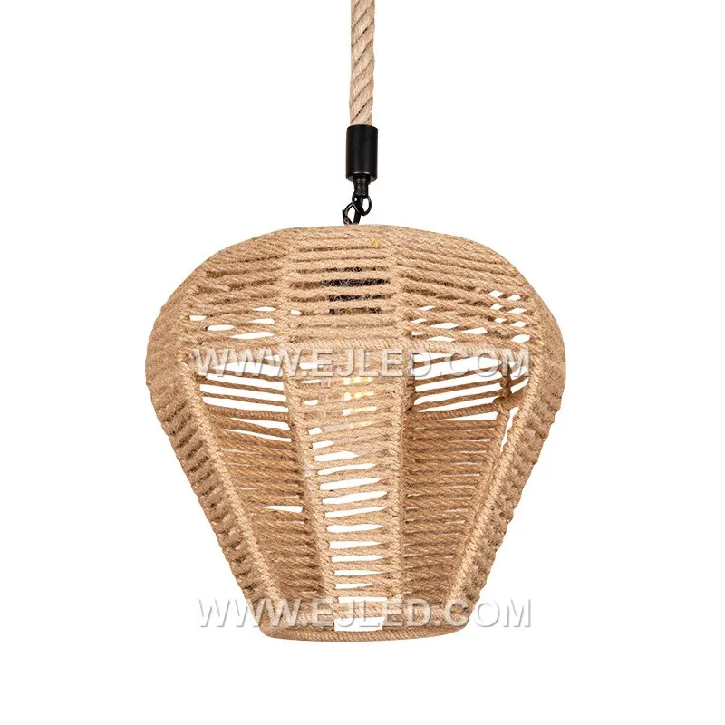 Country Retro Hemp Rope Pendant Light Industrial Metal Hemp Rope Pendant Lighting Fixture Woven Hanging Light for Village RP115