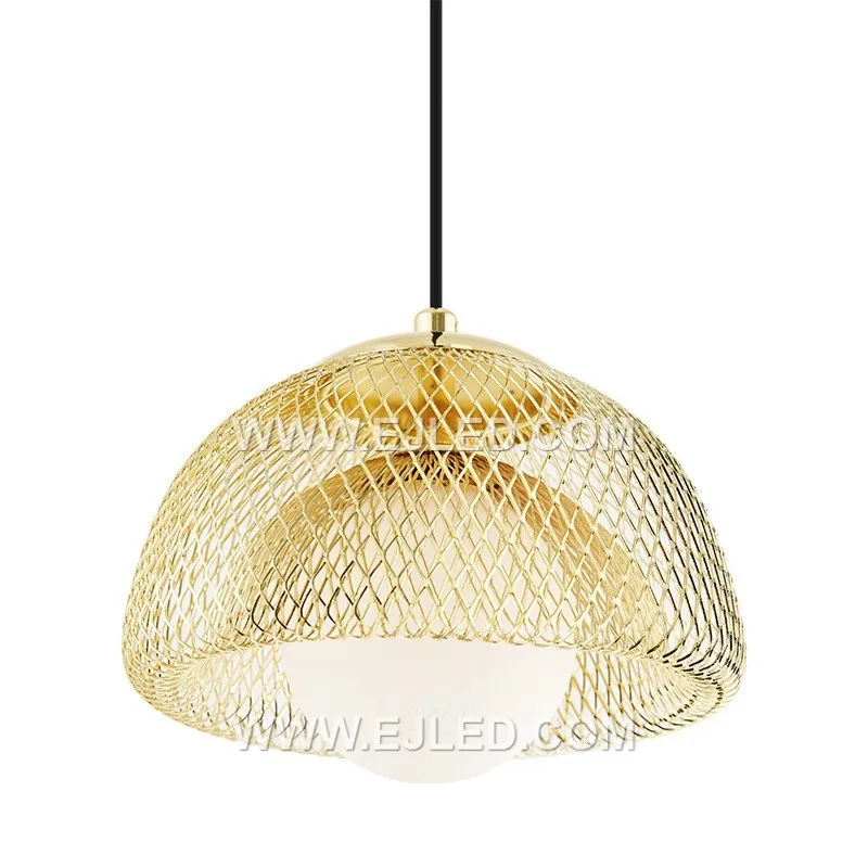 Modern Pendant Hanging Light Industrial-Light Fixture Rustic Ceiling Mxsaoud Metal Cage Chandelier Golden For Bedroom MK0117