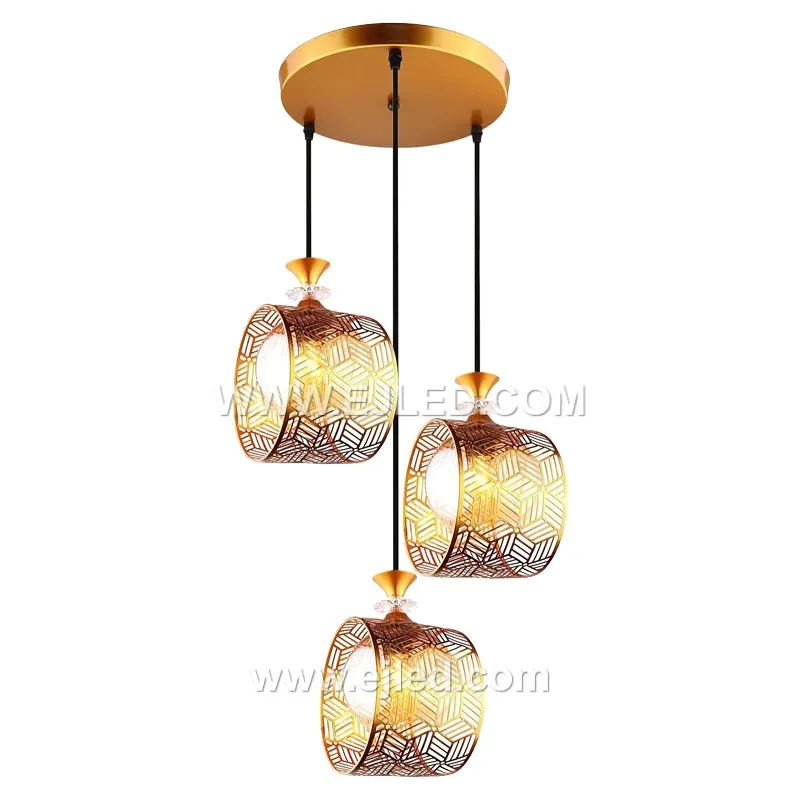 Factory Price Black and Gold Pendant Light with Clear Glass Lampshade 3-Light Chandelier Brass Finish for Kitchen Island BS0001