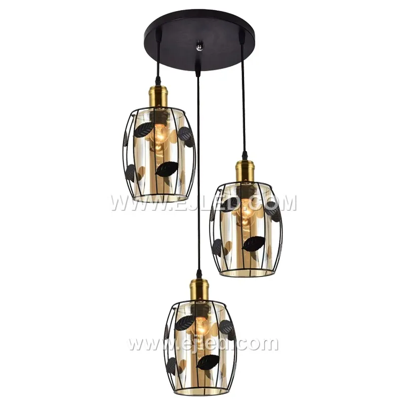 Wholesale Metal Wire Basket Pendant Light with Clear Glass shade Leef Decorate Chandelier Lighting Fixtures for Kitchen BS0023