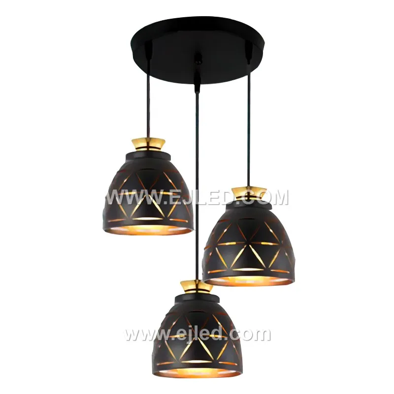 Factory Price Black and Gold Chandelier Lighting Fixtures 3-Light Hanging Lamp with E27 Socket for Home Decor BS0037