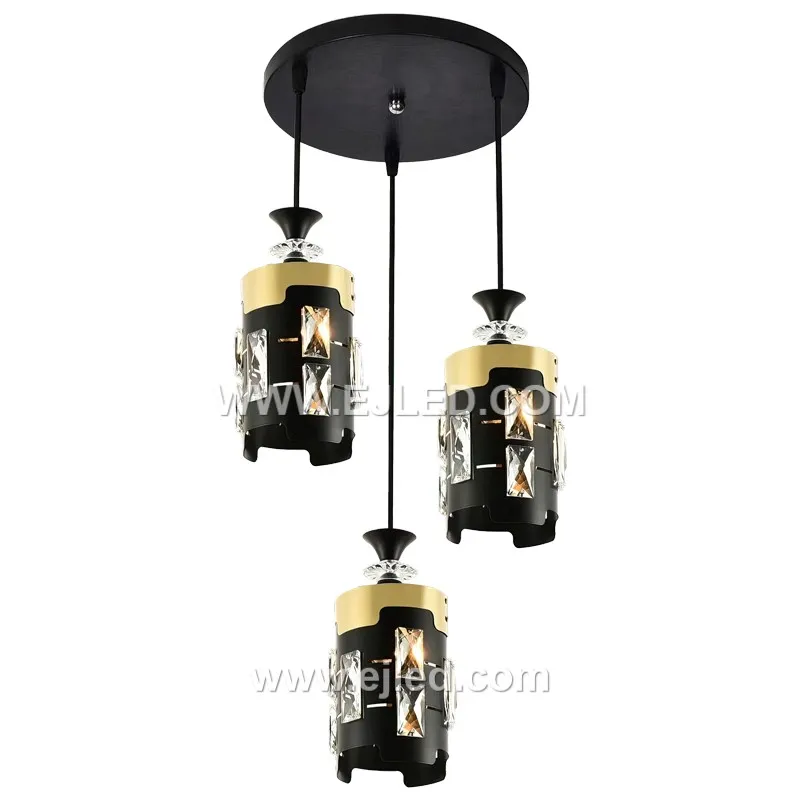 K9 Crystal Mini Modern Chandelier Luxury Pendant Light with 3-Light Black and Gold Finish Lighting Fixture for How Decor BS0054