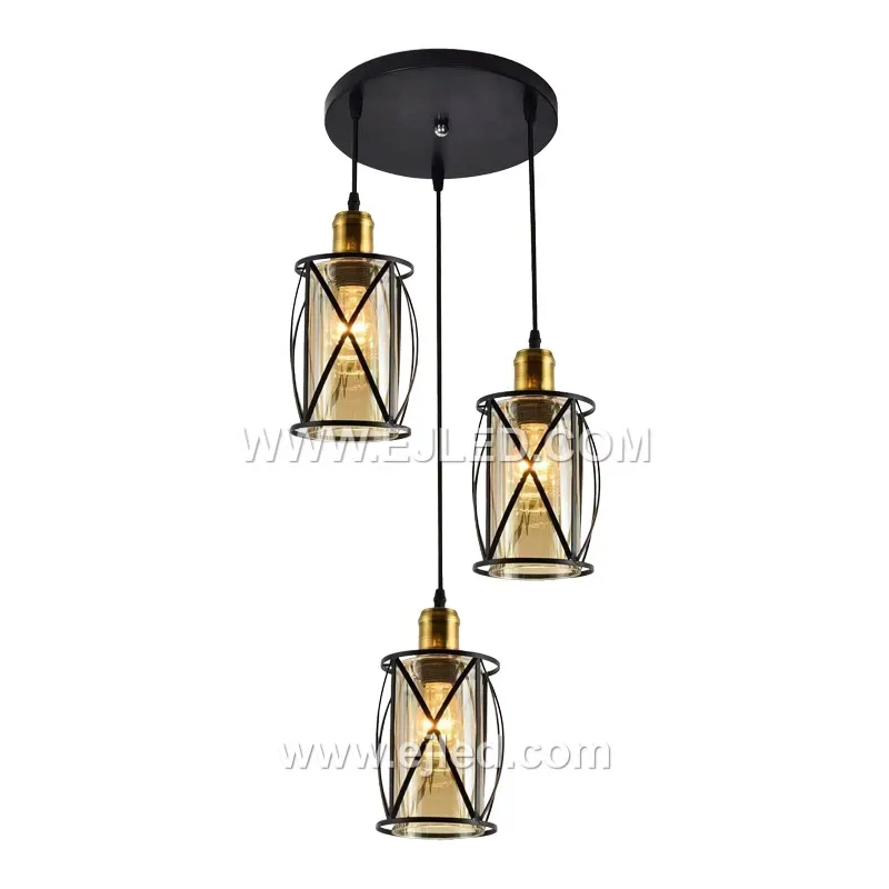 Amazon Hot Selling Black and Gold Metal Wire Cage Pendant Light with Clear Glass Brass Finish Lighting Fixtures for Hotel BS0129