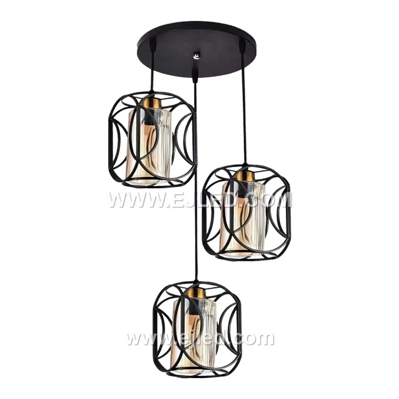 Wholesale Black Pendant Light Metal Wire Cage with Clear Glass Lampshade Hanging Lamp Lighting Fixture for Kitchen Island BS0149