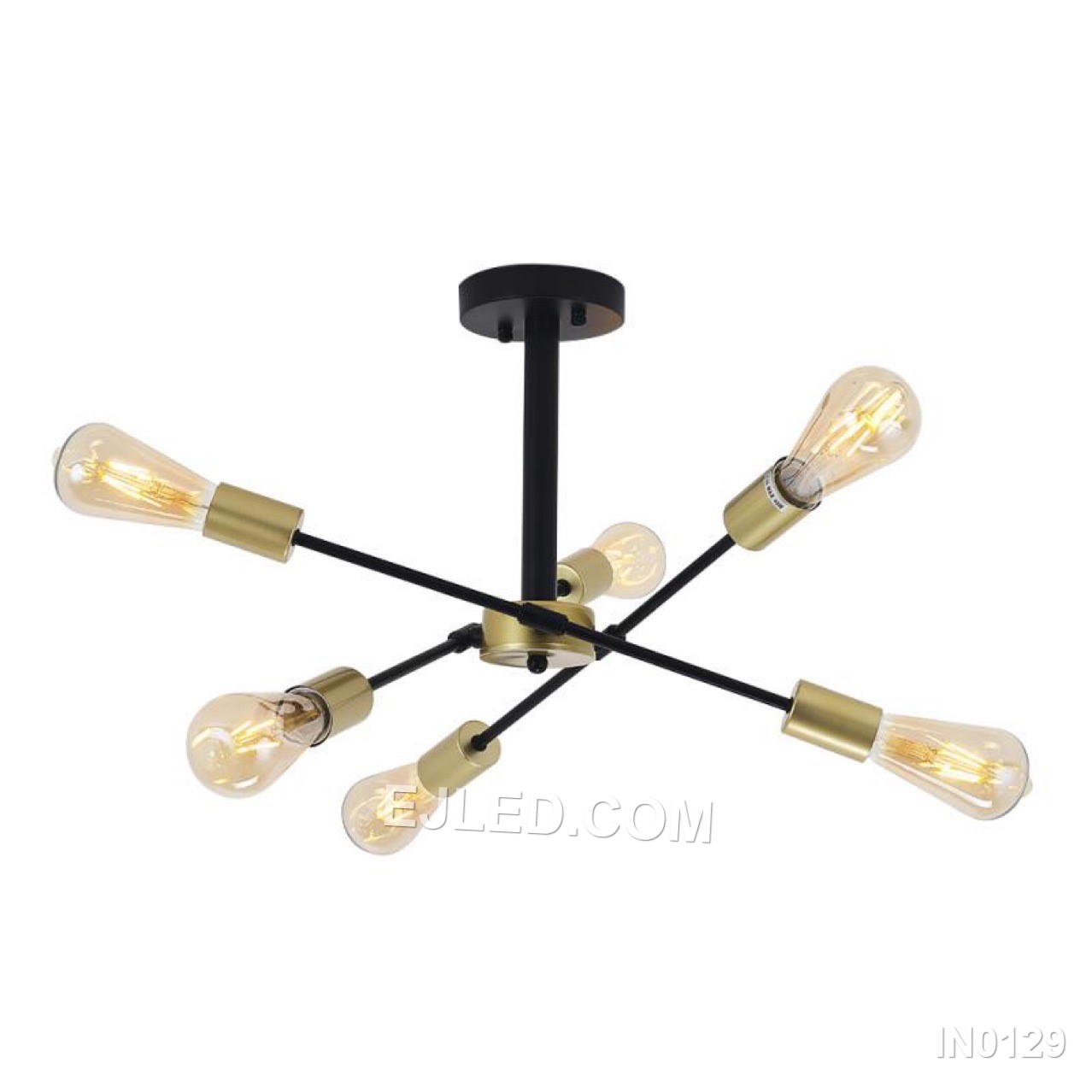 Sputnik Chandeliers  6 Lights Semi Flush Mount Ceiling Light Black and Gold Chandelier lamps Home Decor for Restaurant IN0129