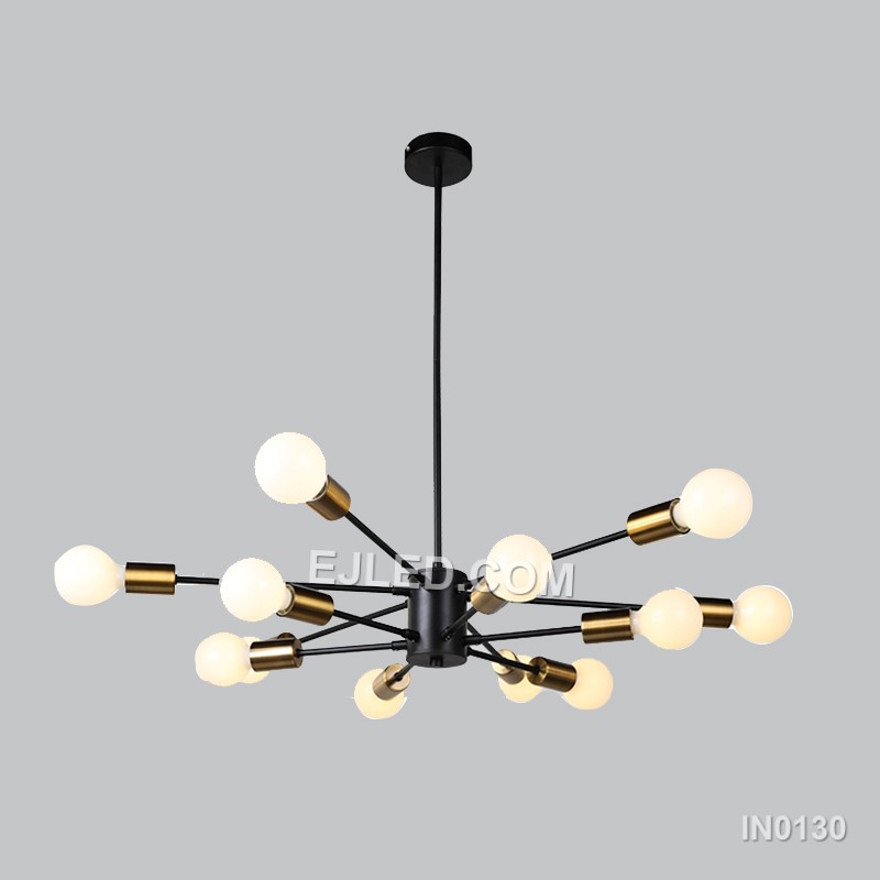 Black and Gold Chandelier Sputnik Ceiling Light 12-Lights Vintage Metal Pendant Lights for Home Decor Restaurant IN0130