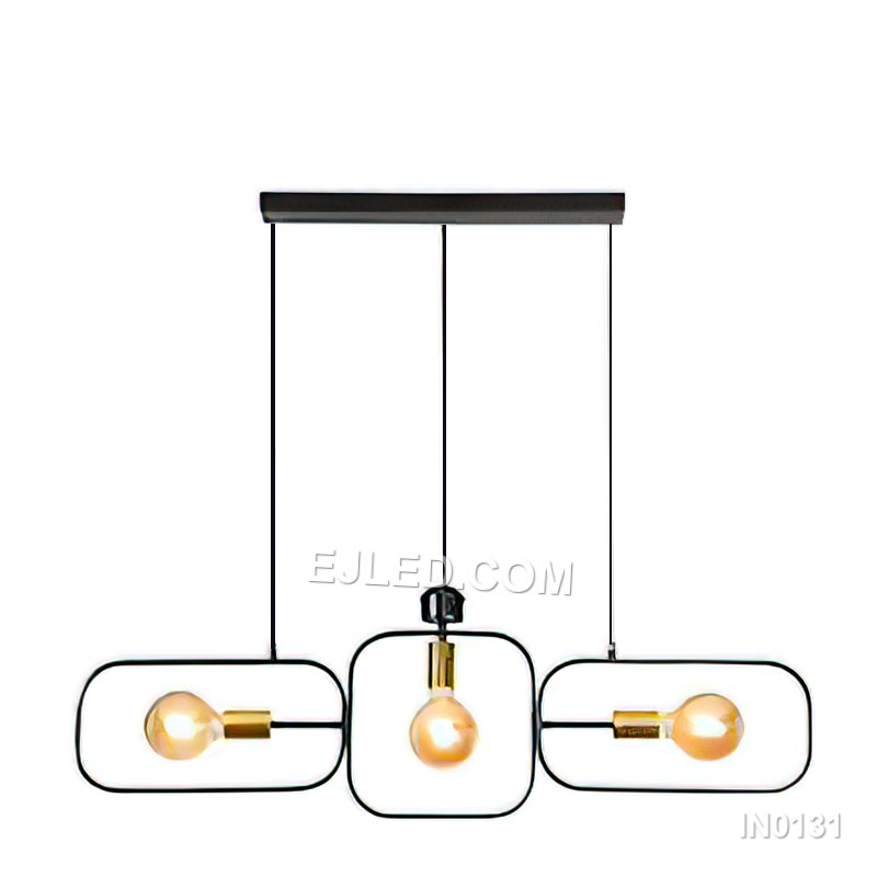 Black Gold Pendant Light with Metal Iron Rectangle Lampshade Iron Lighting 3-Light E26 Base for Bedroom Hotel IN0031