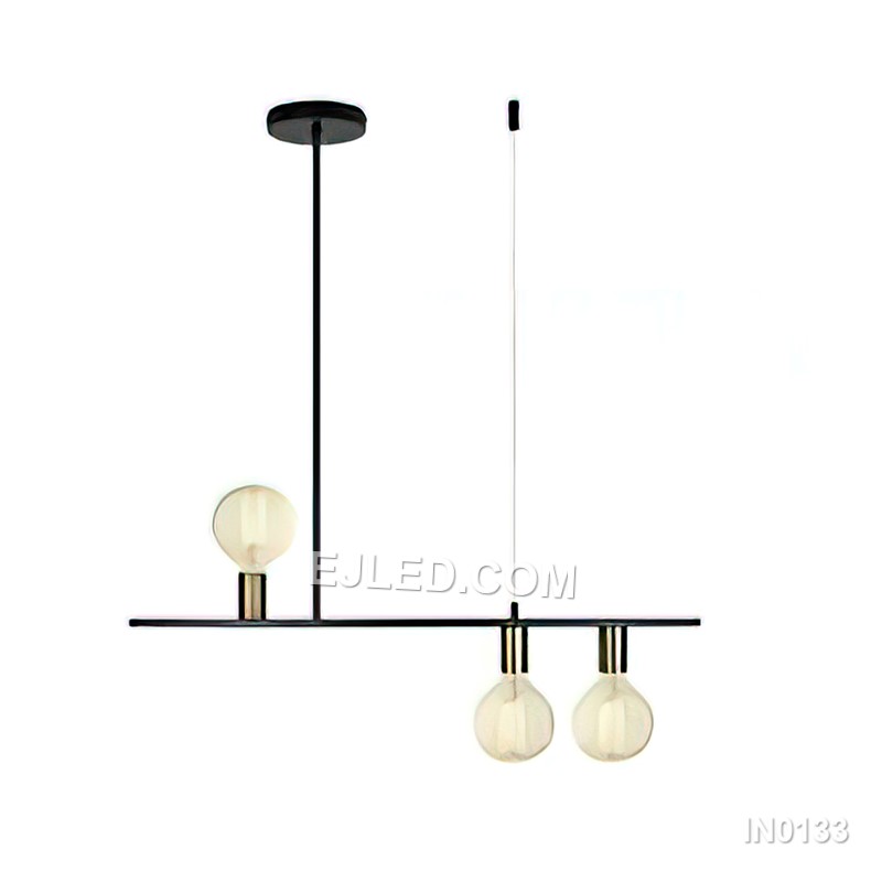Modern Rectangular Lamparas Colgantes Chandelier Black and Gold Pendant Light 3-Lights for Kitchen Dining Room IN0133