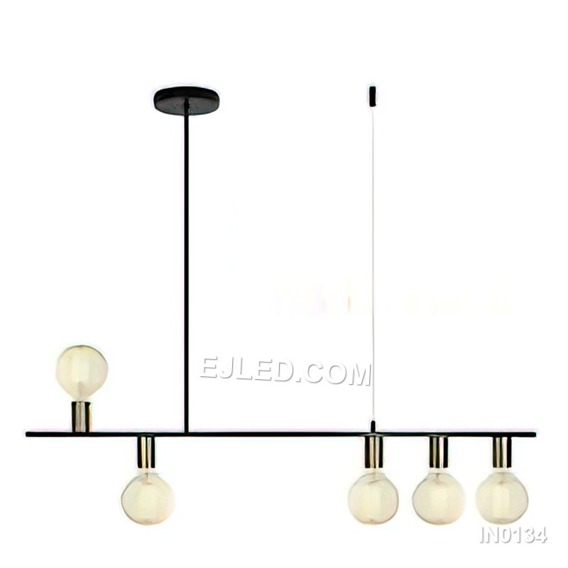 Mid Century Rectangular Ceiling Light Sputnik Chandelier Black and Gold Pendant Light 5-Lights for Kitchen Dining Room IN0134