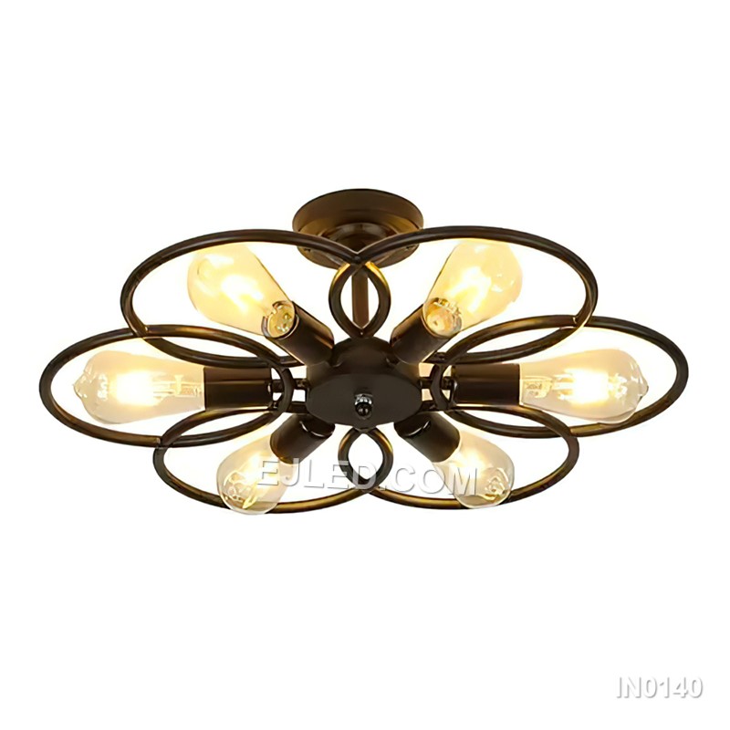 Semi Flush Mount Ceiling Light Fixture 6-Light Modern Sputnik Chandelier Vintage Black Metal Industrial for Farmhouse IN0140