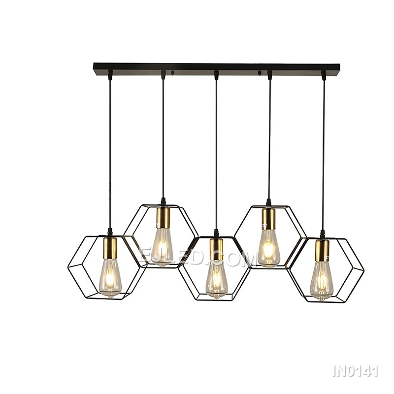 Black and Gold Chandelier Pendant Lights Rectangle Nordic Lights with Five Rings Gold Socket for Home Decor Kitchen IN0141