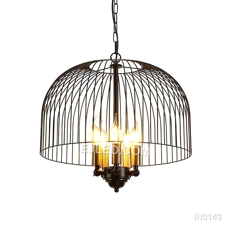World Market BirdCage Black Pendant Lights Metal Wire Cage Lampshade with 5 Lights Industrial Lighting for Foyer IN0143
