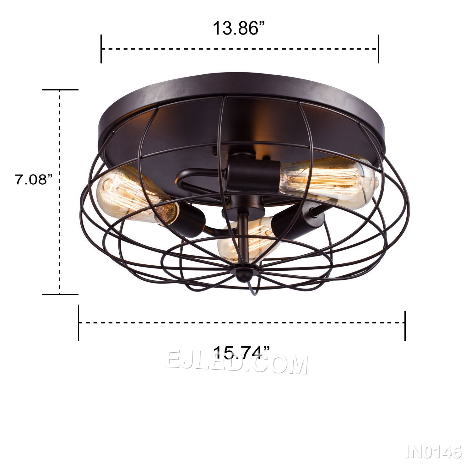 Rustic Semi Flush Ceiling Lights Metal Drum Ceiling Ligh 5-Light Industrial Metal Cage Shade Matte Black Finish for Foyer IN0145