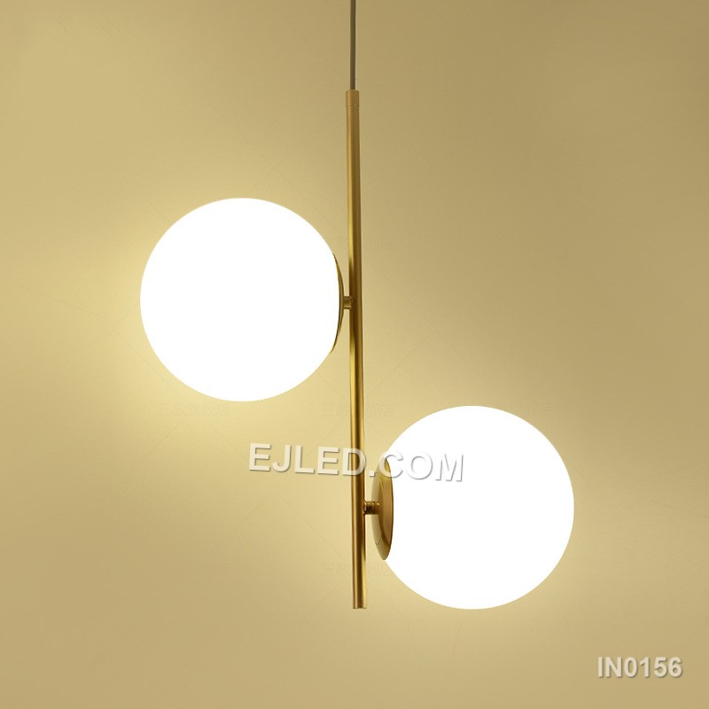 Hanging Lamp Gold Pendant Light with Two Round White Glass Brass Pendant Light Kitchen Nordic Lighting IN0156