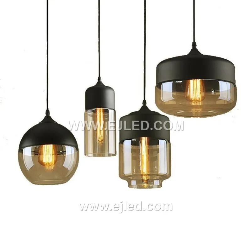 Wholesale Blow Black Glass Pendant Light Fixture Modern Glass Hanging Lamp Industrial Vintage Chandelier for Farmhouse GL0009