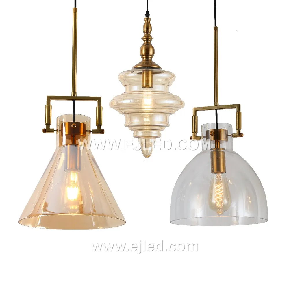 Vintage Edison Hanging Pendant Light Mini Semi Flush Mount Light Fixture Funnel Flared Clear Glass Shade for Bathroom GL0055