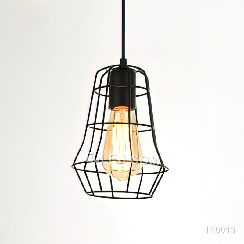 Vintage Retro Black Iron Pendant Light Cage Ceiling Light with E27 Holder for Kitchen Chandelier Light Fixture IN0013