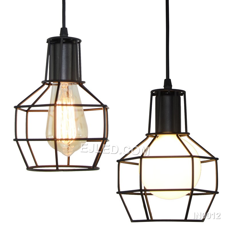 Black Hanging Cage Iron Pendant Light Fixture  Vintage Farmhouse Ceiling Lighting for Kitchen Living Room IN0012