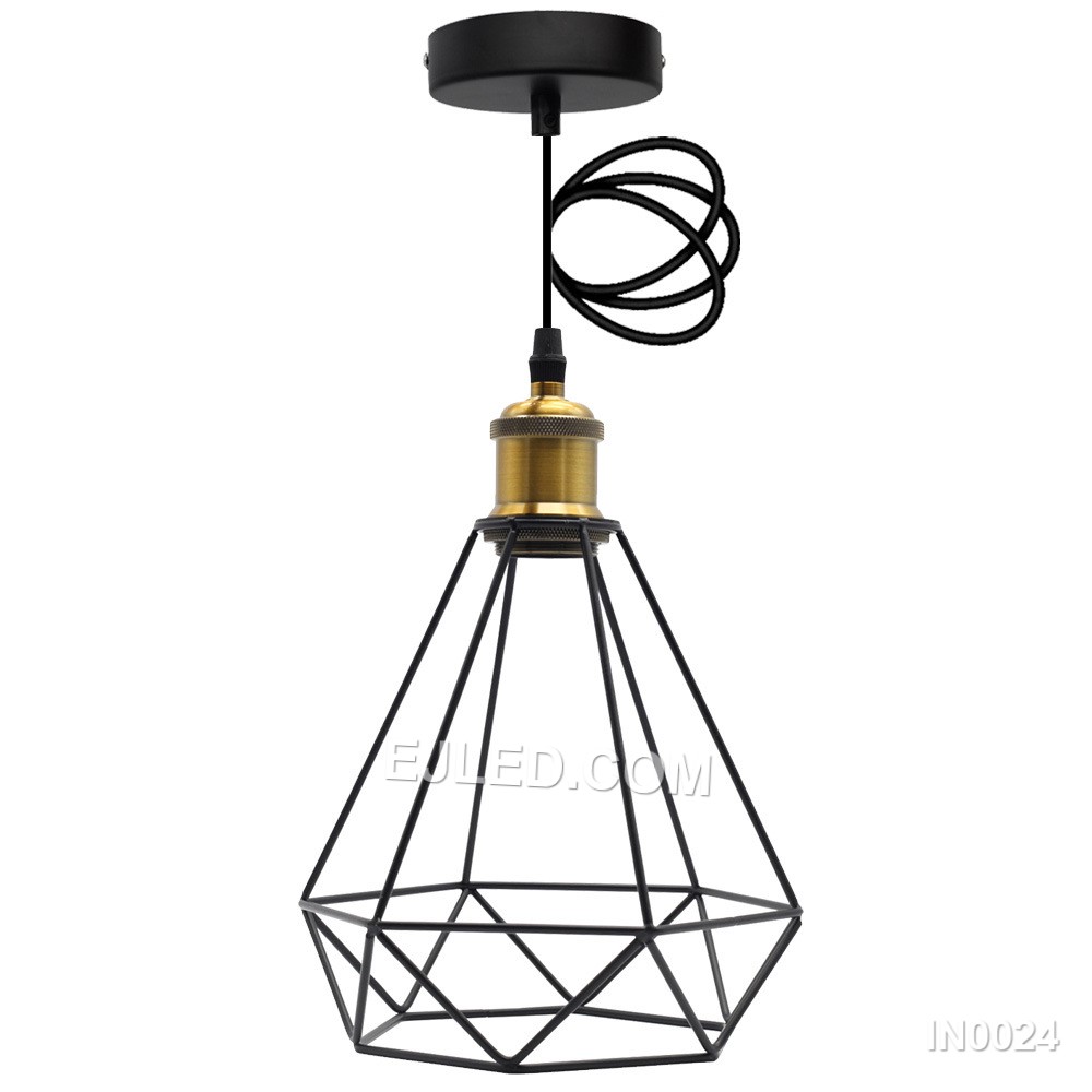 Diamond Pendant Light Fixture with Iron Ceiling Lampshade E27 Holder Led Lighting Black and Gold color for Kitchen IN0024