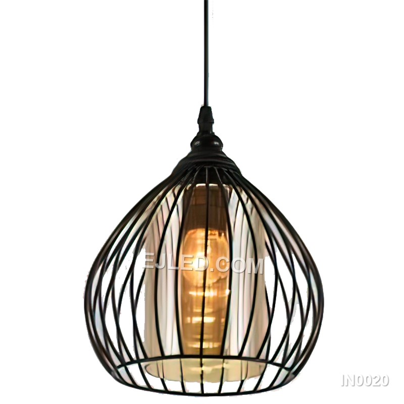 Vintage Retro Black Pendant Lights Fixtures with Glass Cover Cluster Cage Lampshade for Kitchen Island Bedroom IN0020