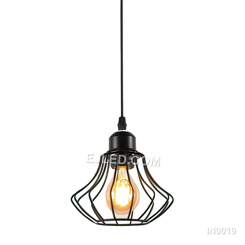 Vintage Retro Black Iron Pendant Light with Metal Cage Lampshad for Lamps Home Kitchen Decor Modern Chandelier IN0019
