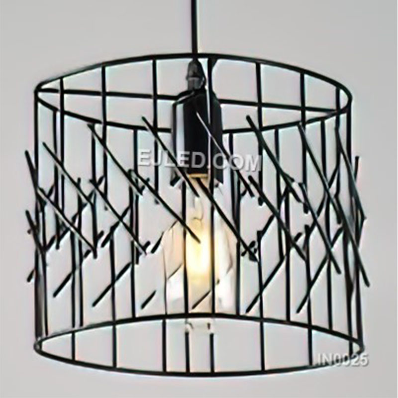 Black Pendant Light Iron Chandelier Lighting Fixture with Cylinder Cage Lampshade E27 Holder for Hotel Kitchen IN0025