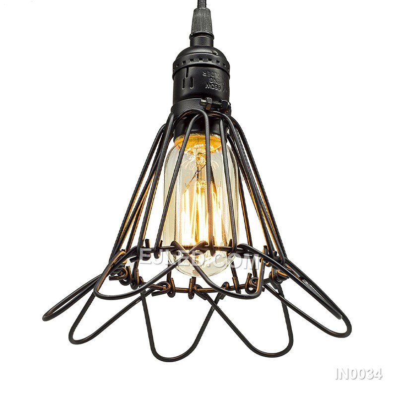 Industrial Plug in Pendant Light Dimmable Black Hanging Flared Cage Iron Pendant Light Fixture for Kitchen Island IN0034