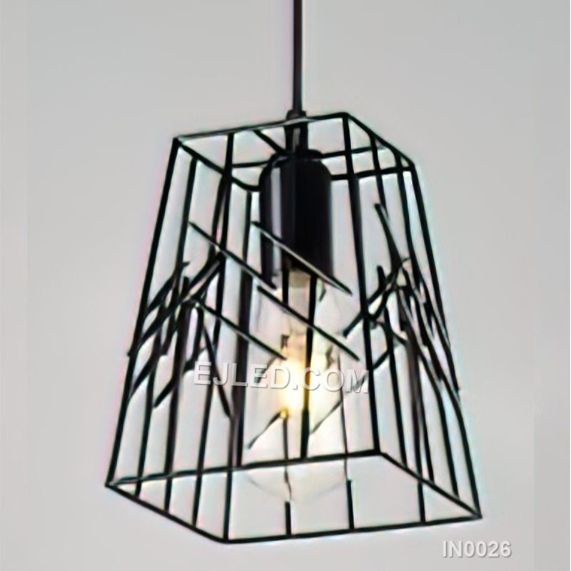Black Pendant Light Iron Chandelier Lighting Fixture with Cylinder Cage Lampshade E27 Holder for Hotel Kitchen IN0026